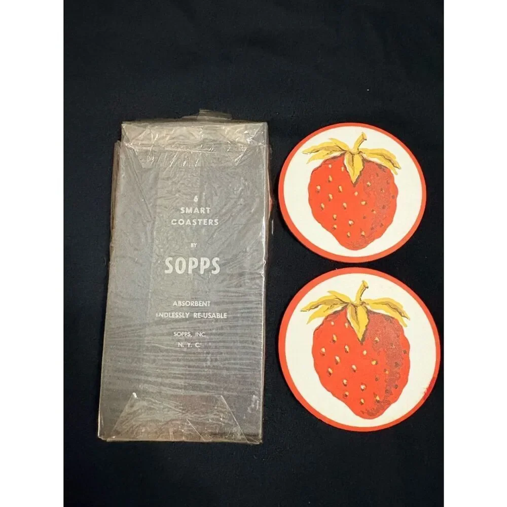 Vintage Coasters Lot Sopp’s Strawberry Ladybug Save the Olive Retro